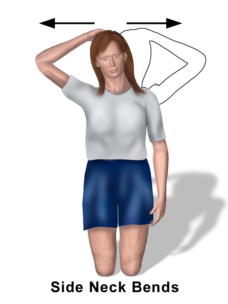 Illustration demonstrating neck bend stretching exercise steps to strengthen neck muscles