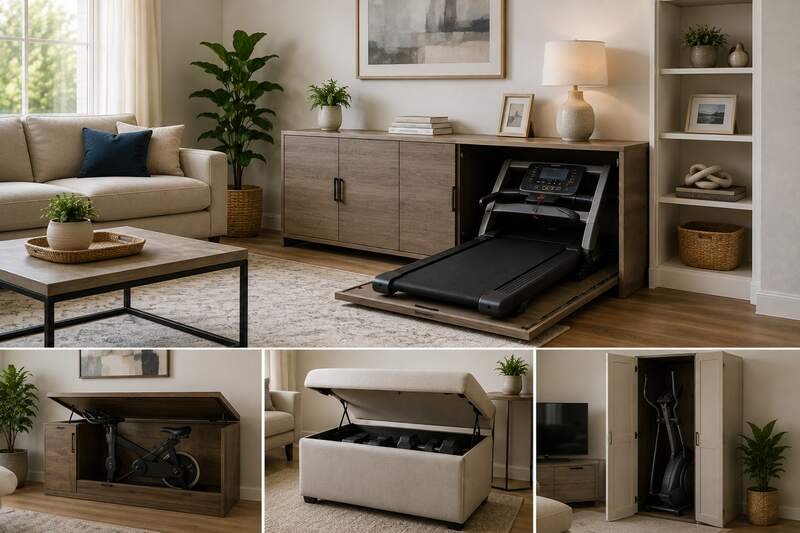 how to hide exercise equipment in living room