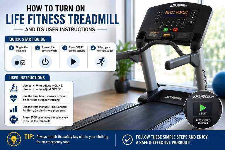how to turn on life fitness treadmill