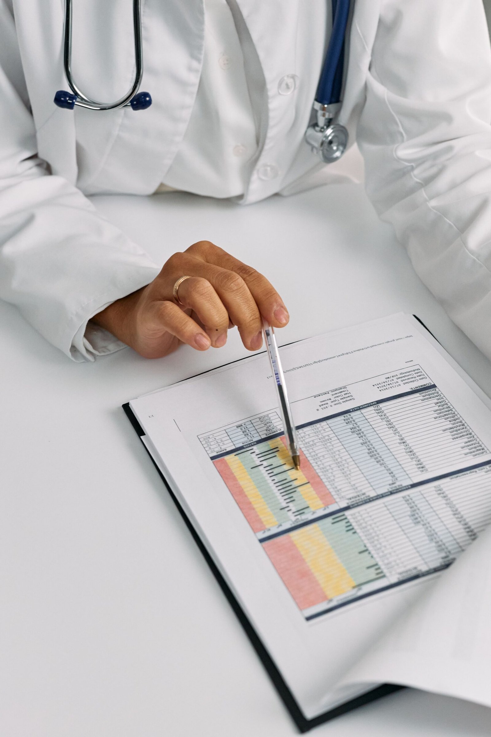 Audiologist reviewing a hearing test chart audiologist reviewing a patient hearing test chart