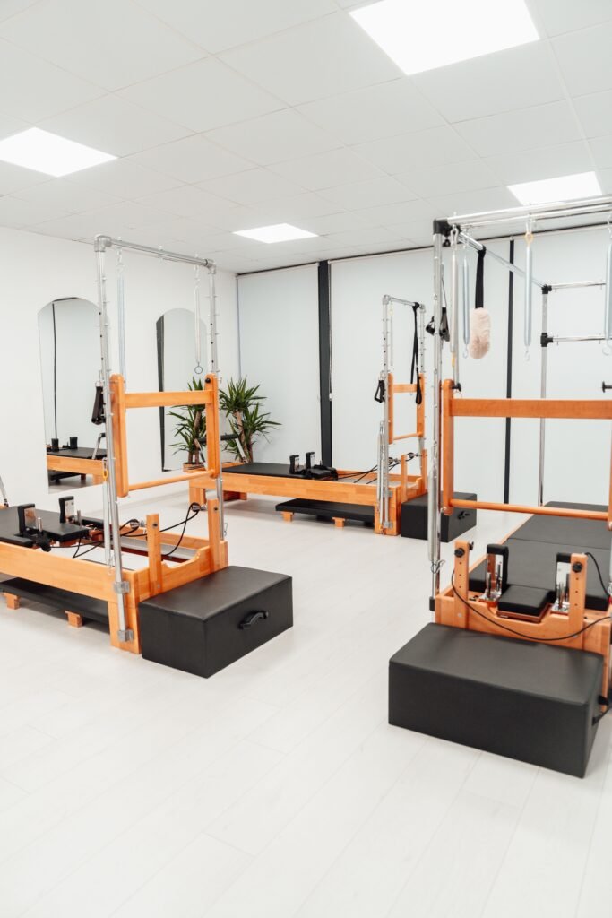Modern studio featuring a Pilates reformer machine