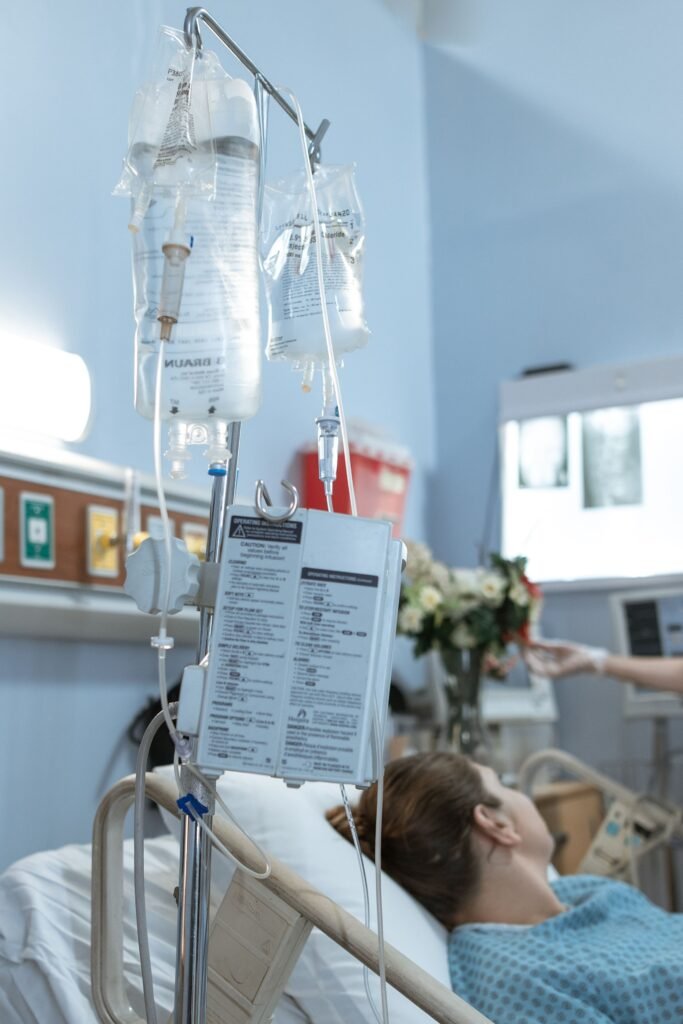 Patient resting in a hospital bed patient resting in a hospital bed after surgery
