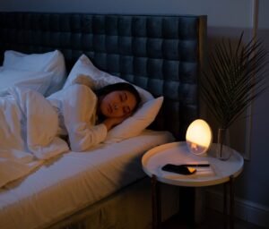 Woman sleeping peacefully in bed at night, representing the goal of naturopathy for sleep disorders